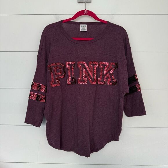 PINK Tops - Victoria’s Secret Pink Women’s Medium Maroon Sequin Top Tee
